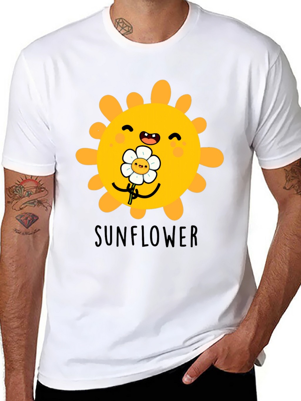 Cute Sunflower Graphic T-Shirt - Black