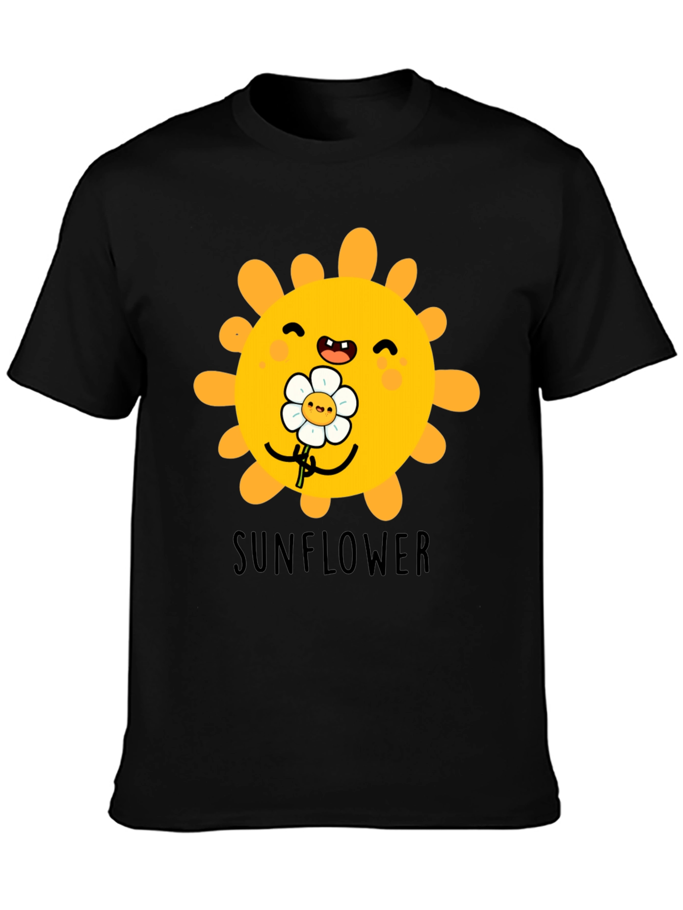 Cute Sunflower Graphic T-Shirt - Black