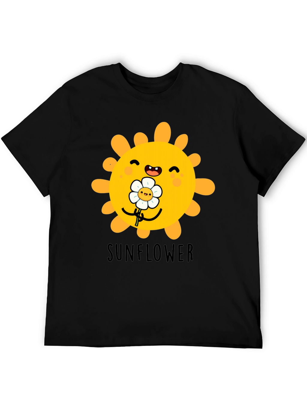 Cute Sunflower Graphic T-Shirt - Black