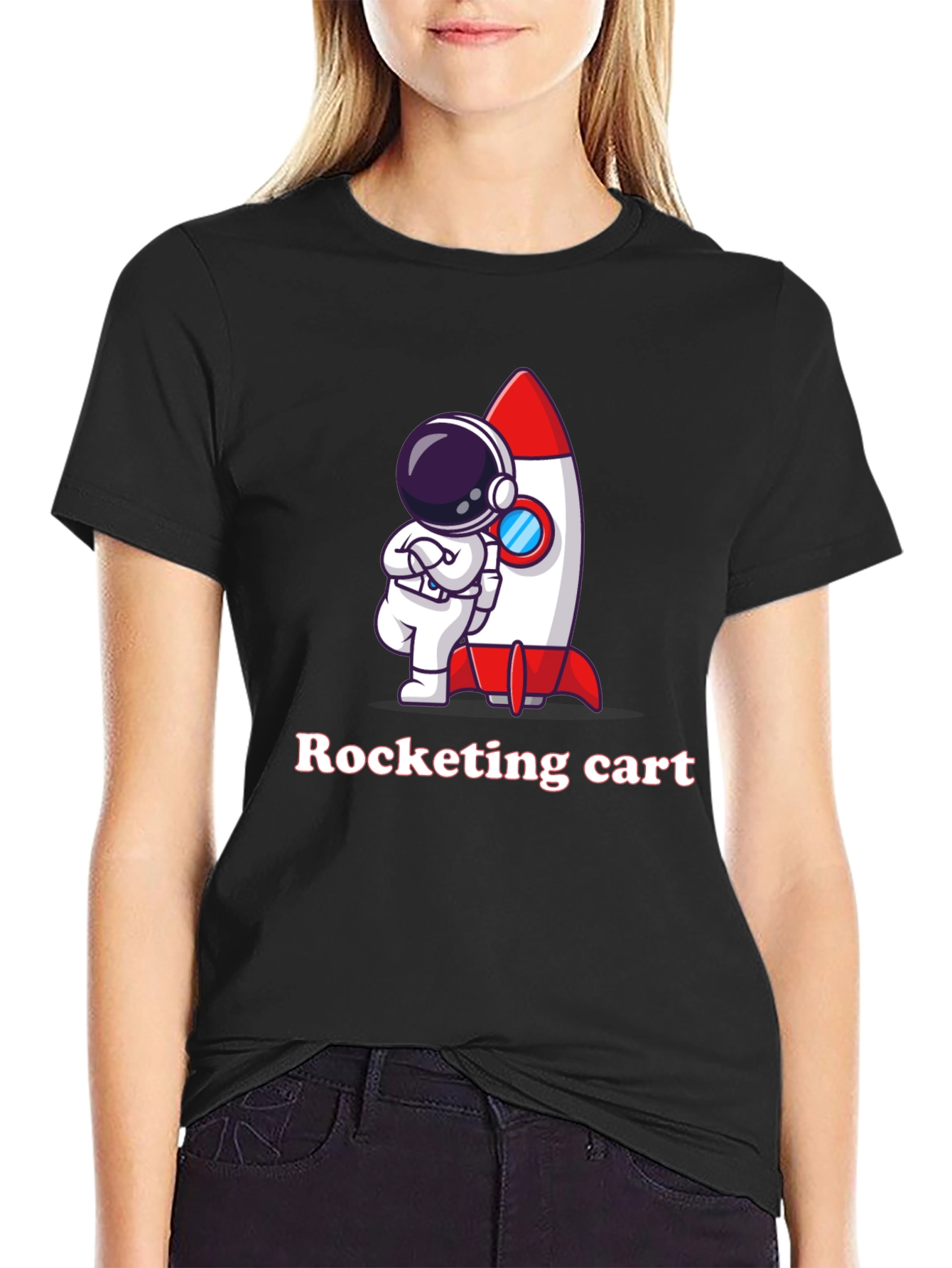 Cartoon Astronaut & Rocket Graphic T-Shirt