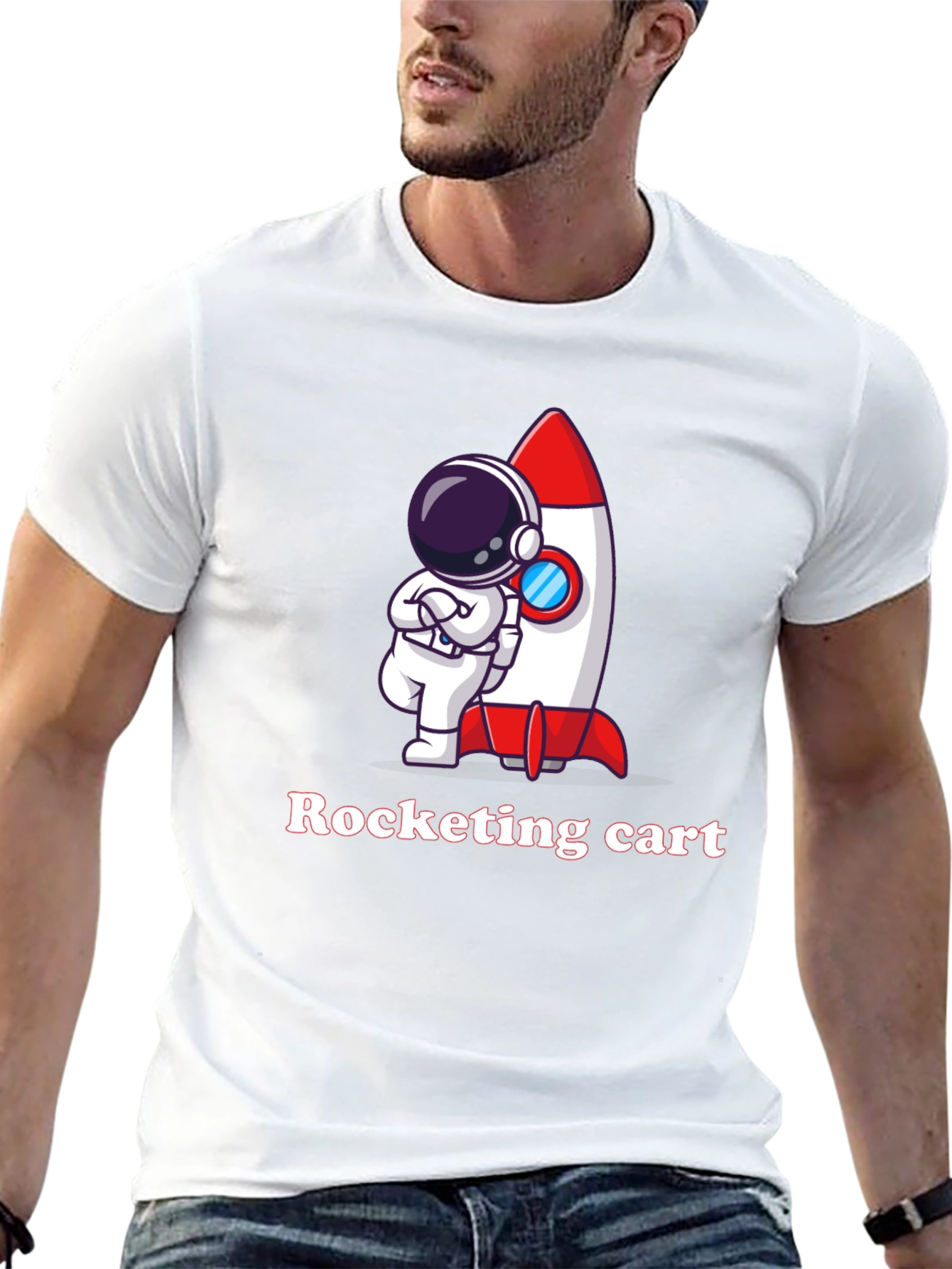 Cartoon Astronaut & Rocket Graphic T-Shirt