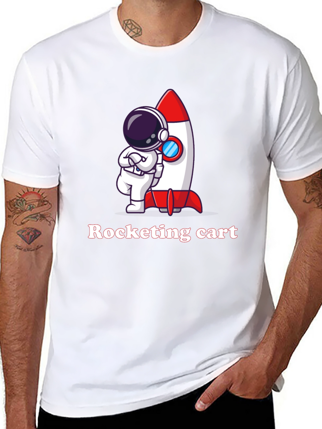 Cartoon Astronaut & Rocket Graphic T-Shirt