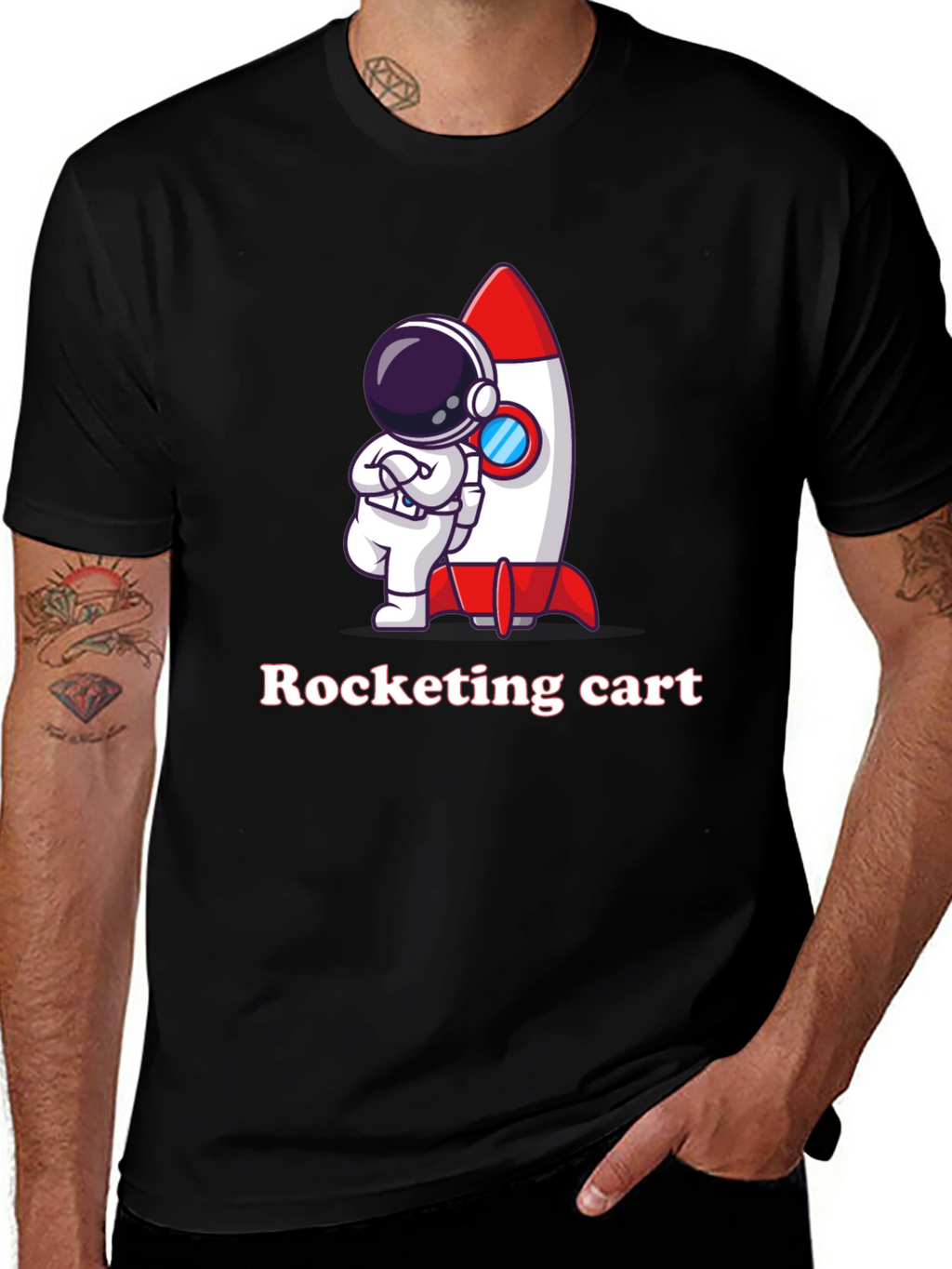 Cartoon Astronaut & Rocket Graphic T-Shirt