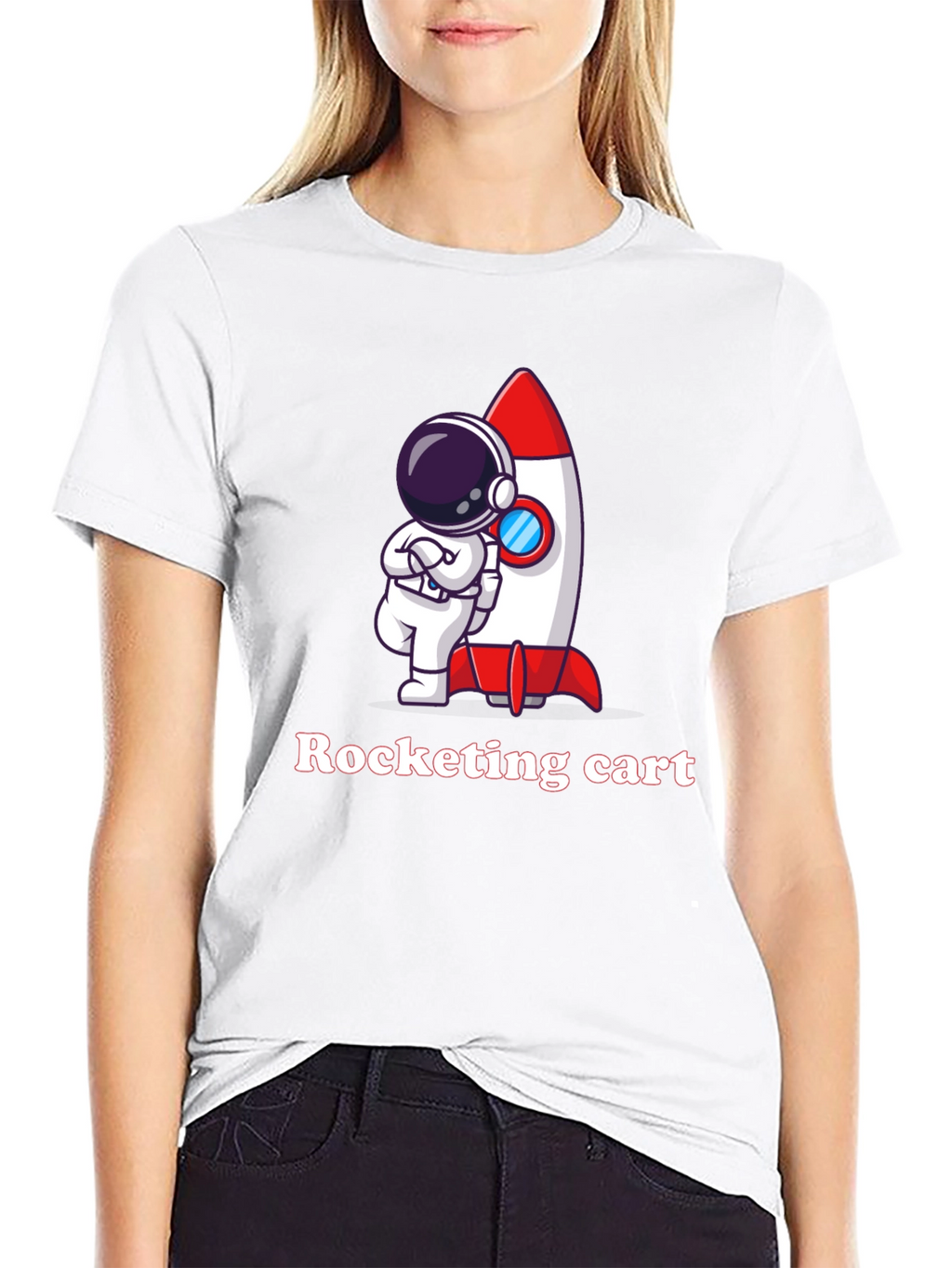 Cartoon Astronaut & Rocket Graphic T-Shirt