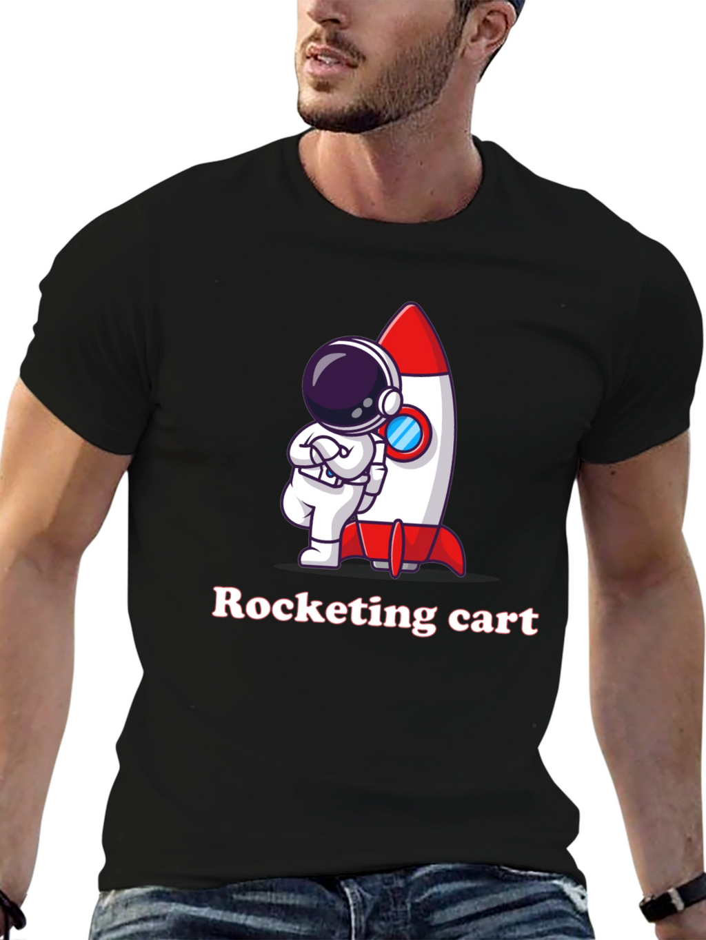 Cartoon Astronaut & Rocket Graphic T-Shirt