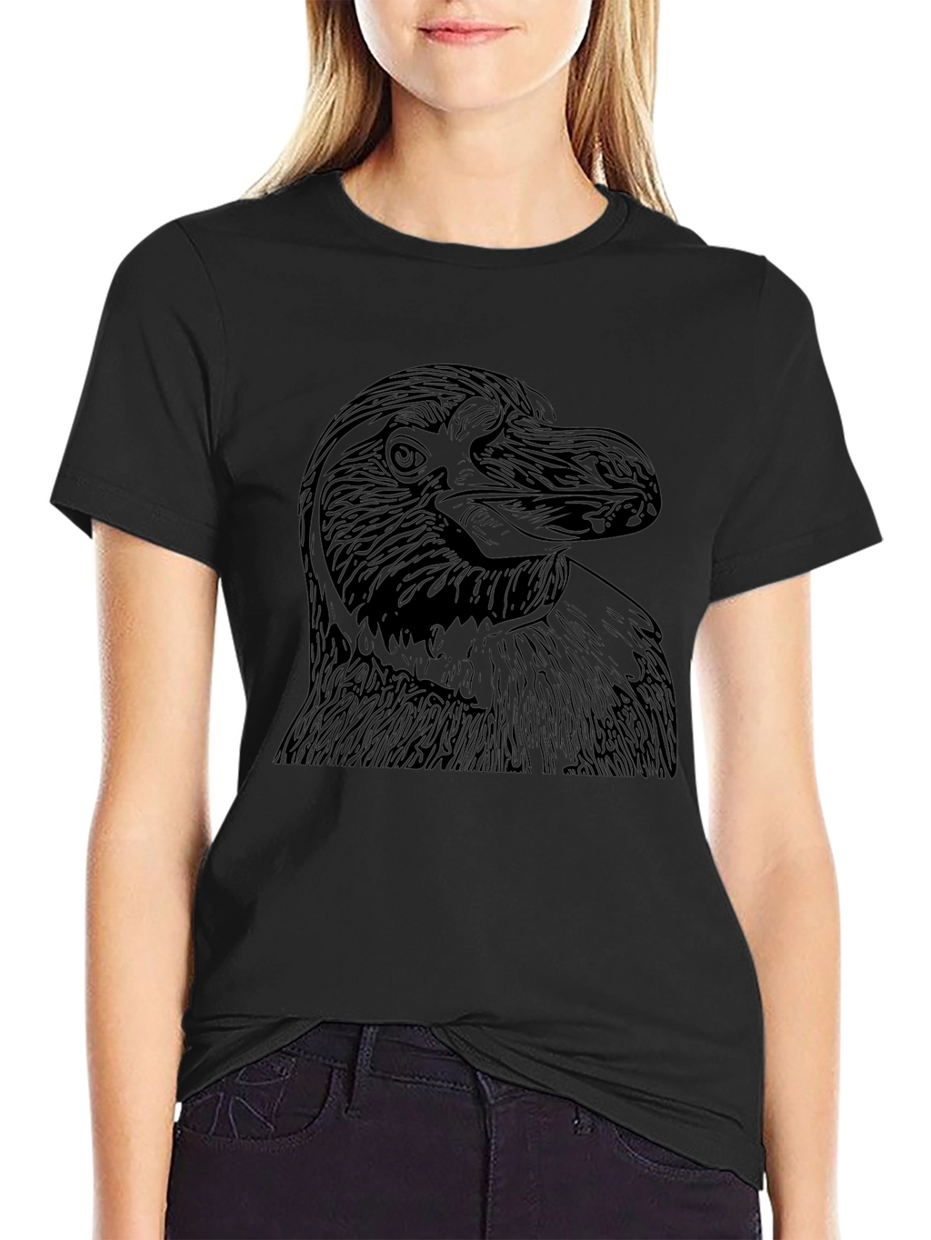 Mens Black T-Shirt with Bird Graphic