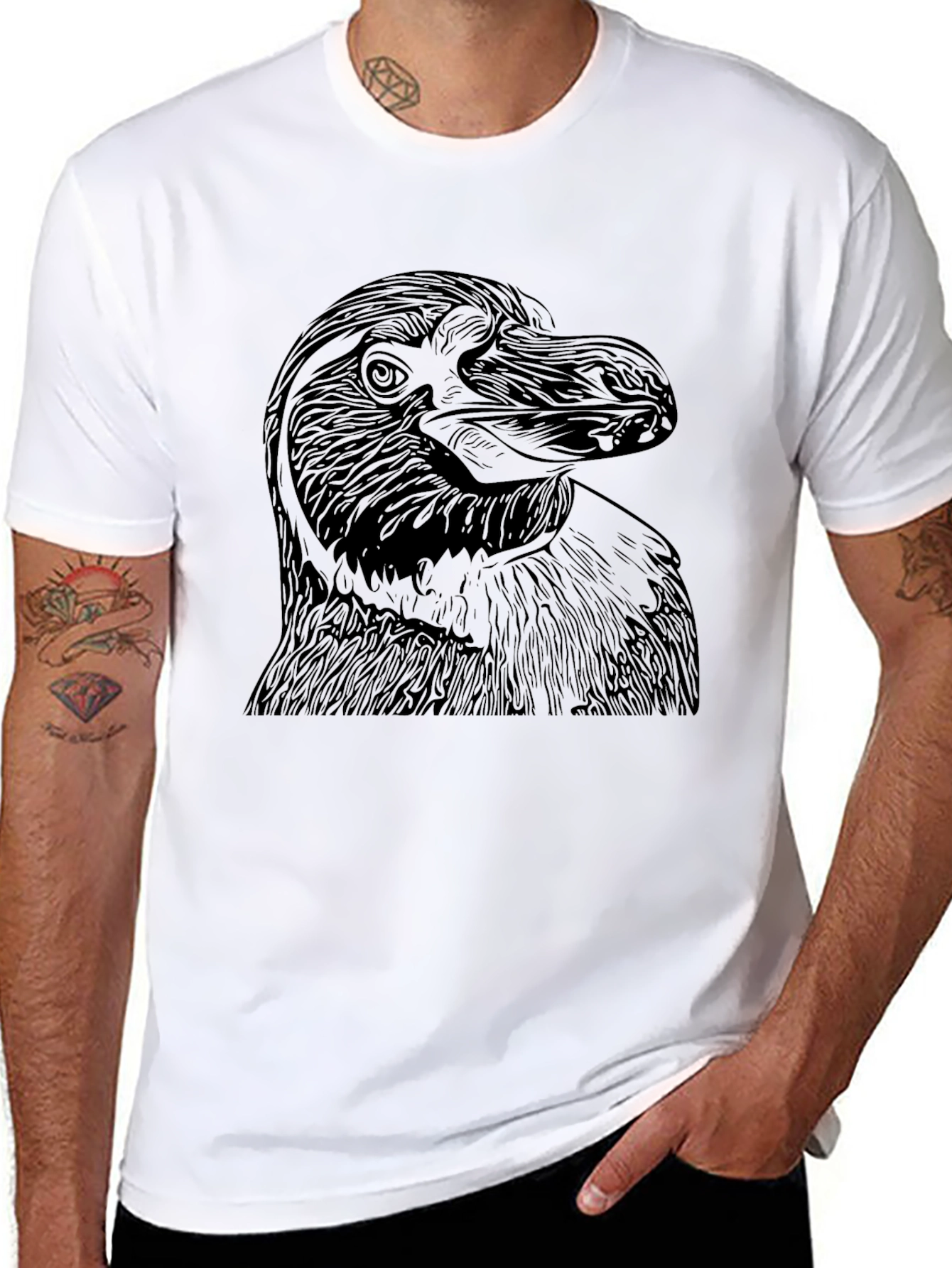 Mens Black T-Shirt with Bird Graphic