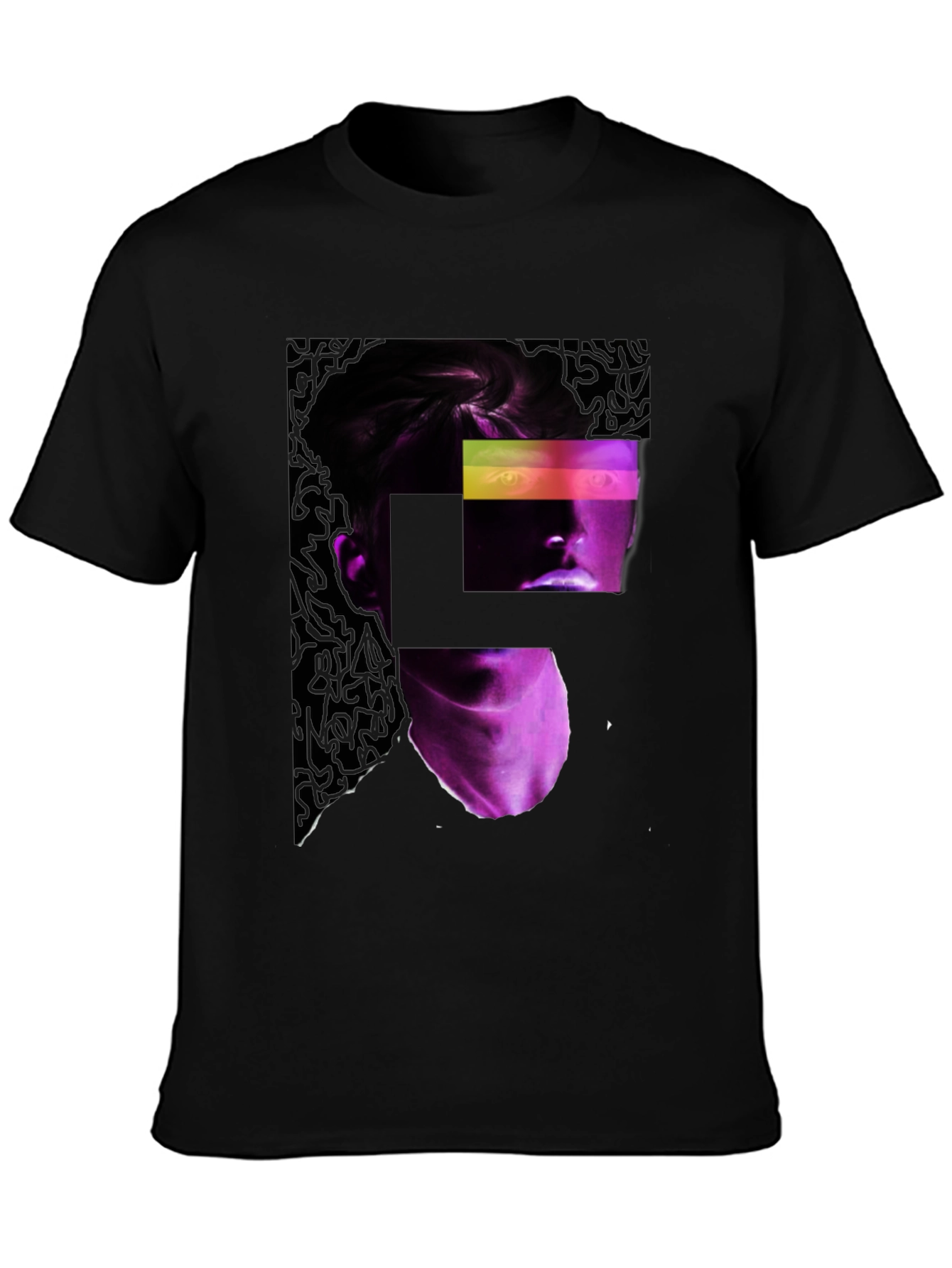 Abstract Neon Portrait Black T-Shirt