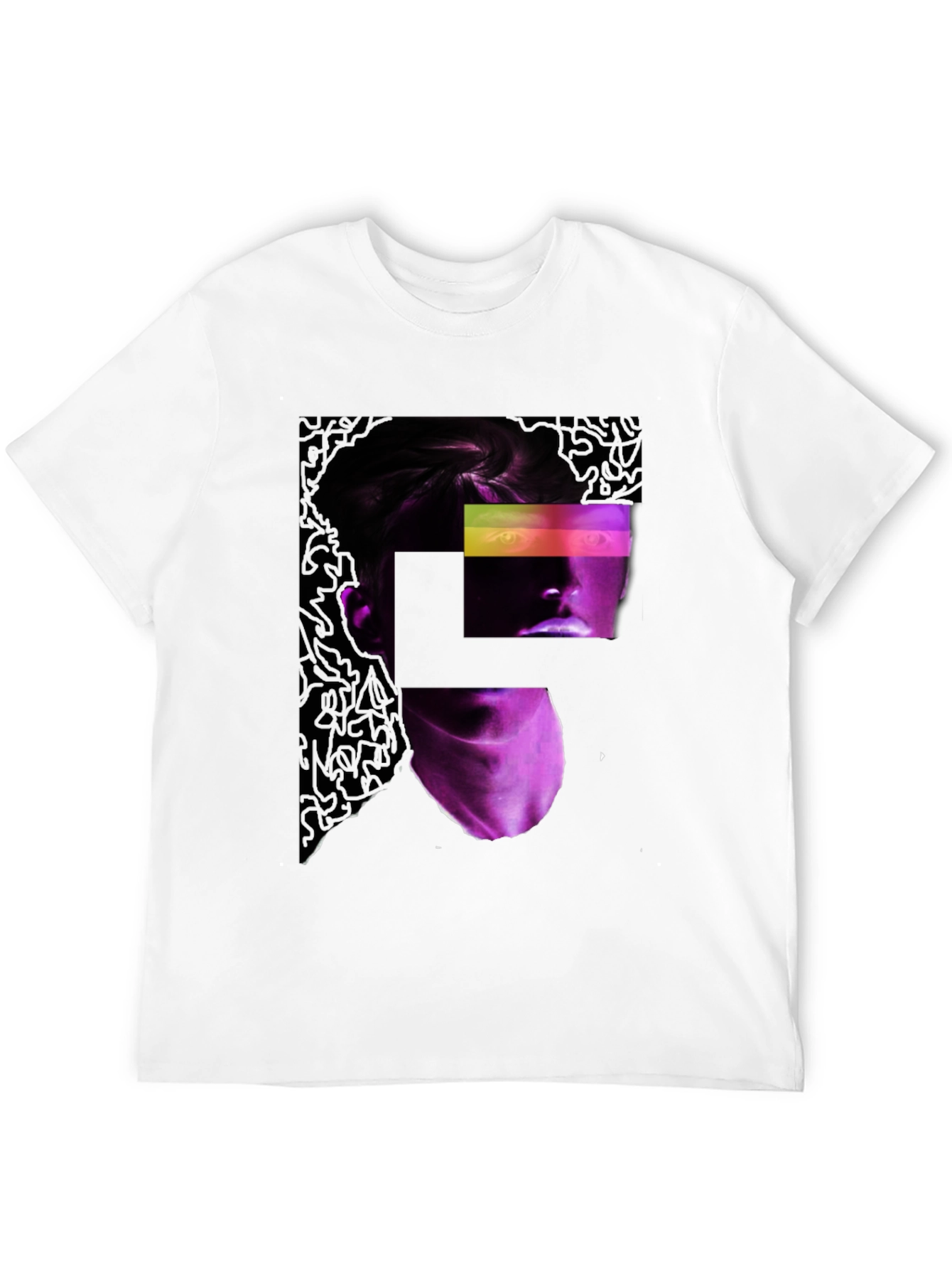 Abstract Neon Portrait Black T-Shirt