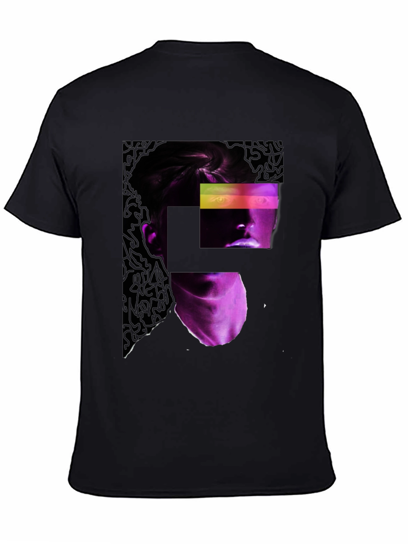 Abstract Neon Portrait Black T-Shirt