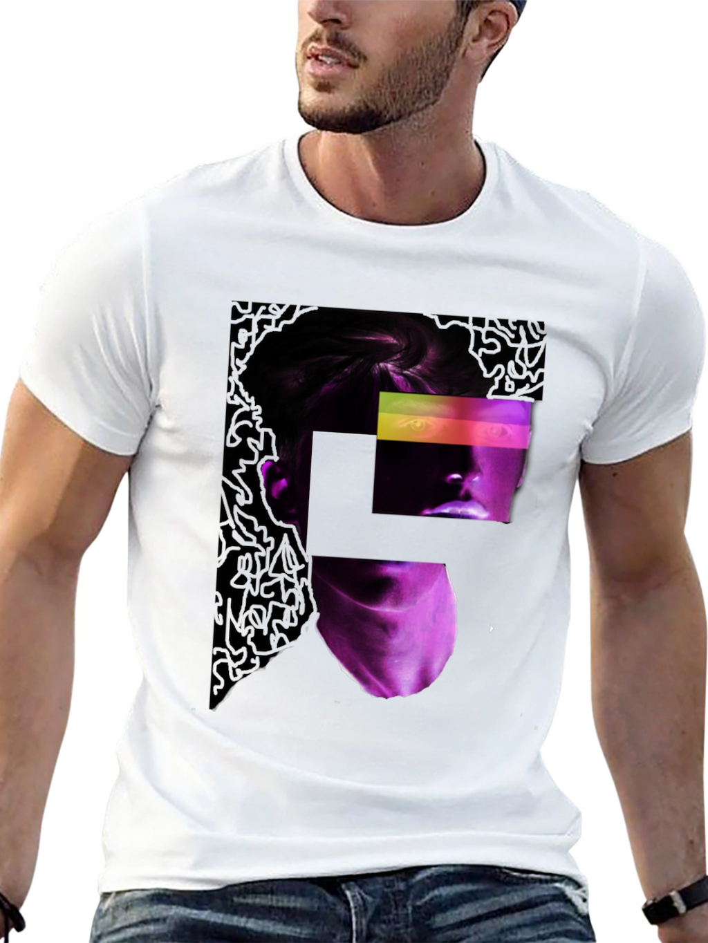 Abstract Neon Portrait Black T-Shirt