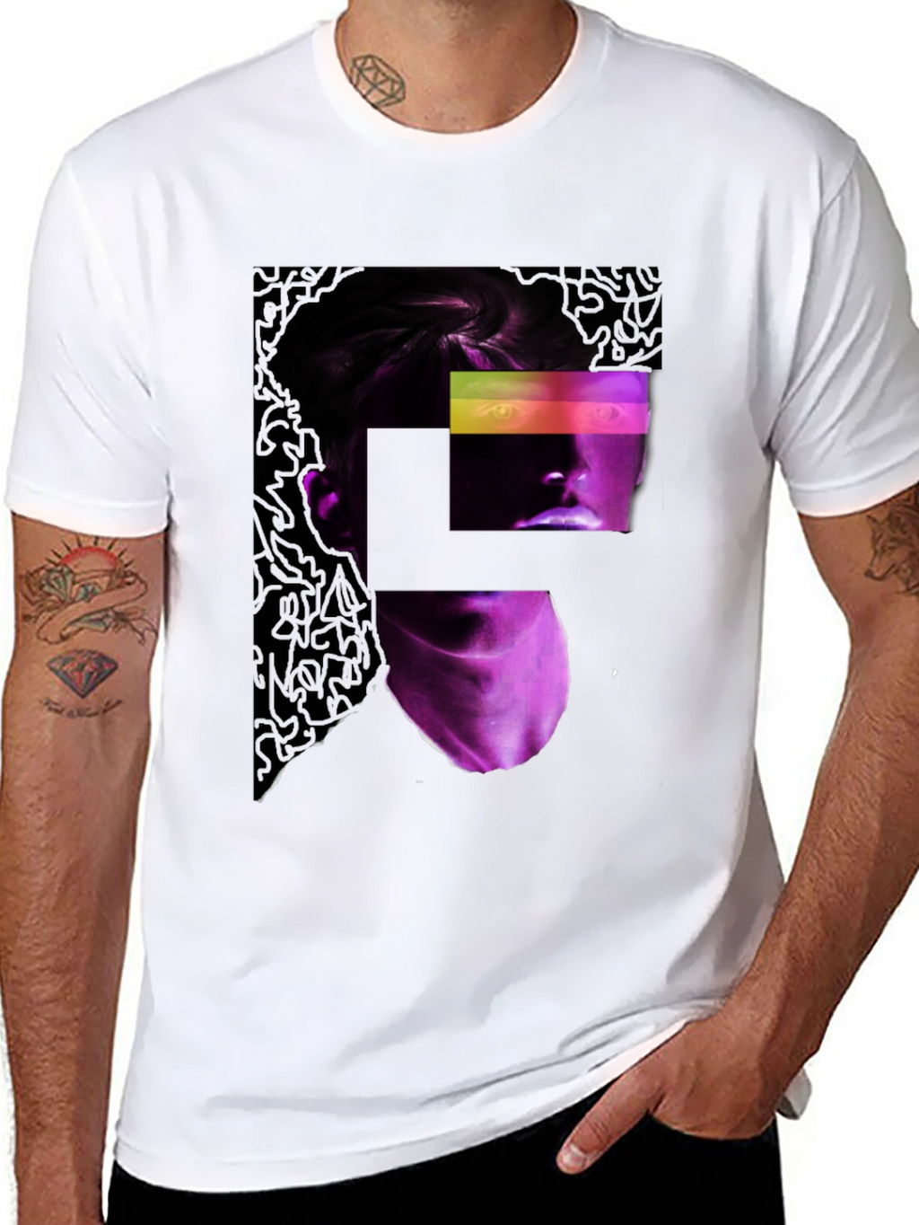 Abstract Neon Portrait Black T-Shirt