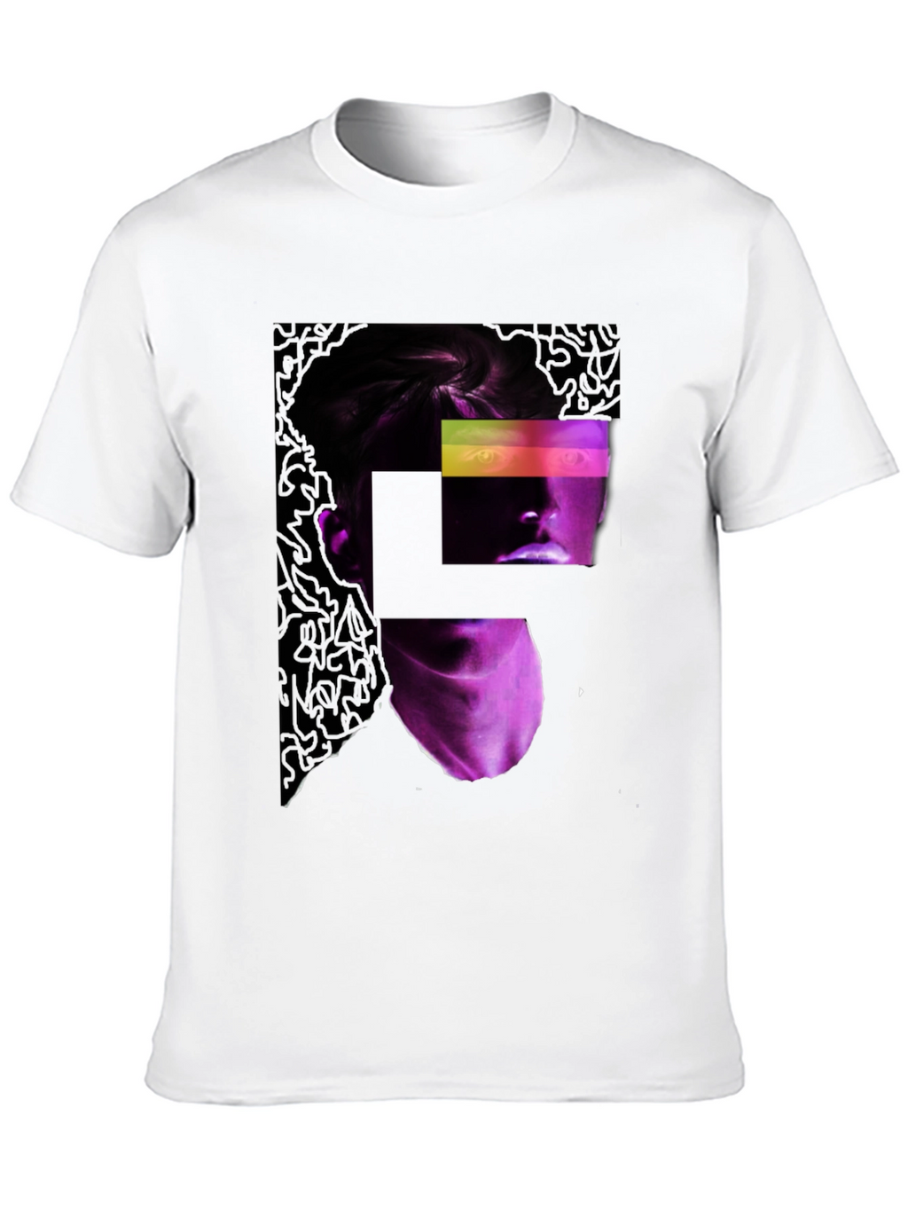 Abstract Neon Portrait Black T-Shirt