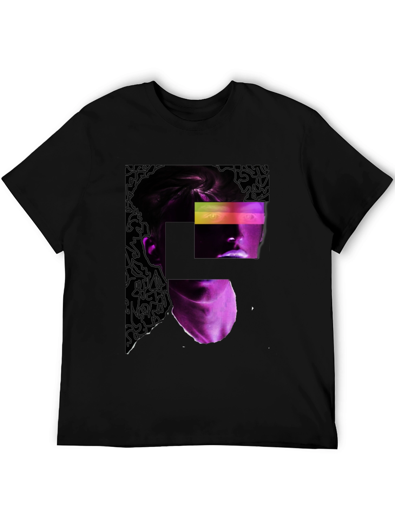 Abstract Neon Portrait Black T-Shirt