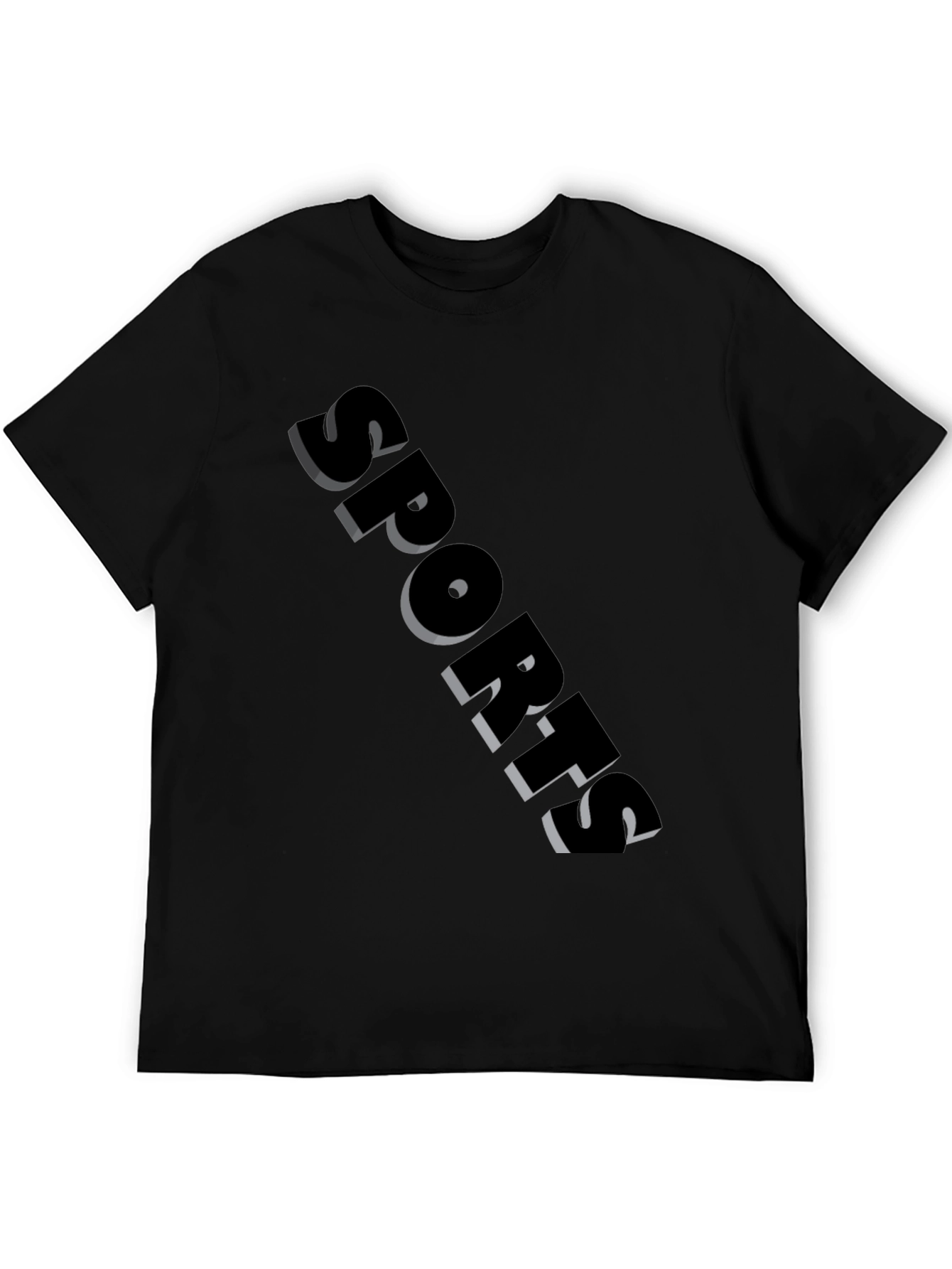 Mens Black T-Shirt with SPORTS Graphic Print