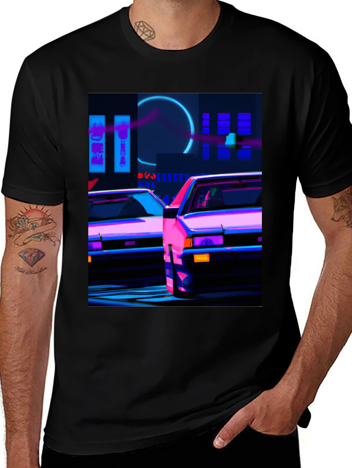 Cyberpunk Car T-Shirt - Neon City Style