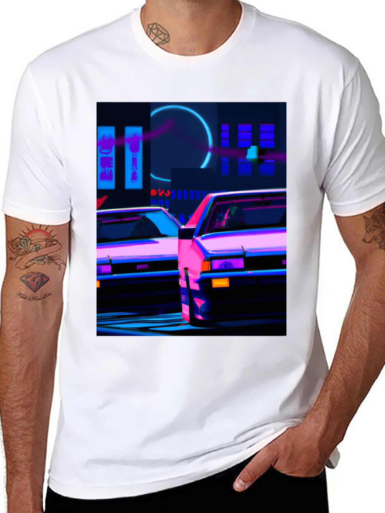 Cyberpunk Car T-Shirt - Neon City Style
