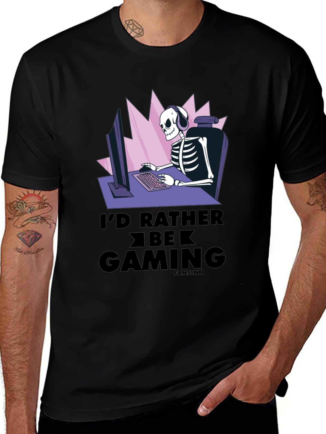 Id Rather Be Gaming T-Shirt - Skeleton Gamer Design