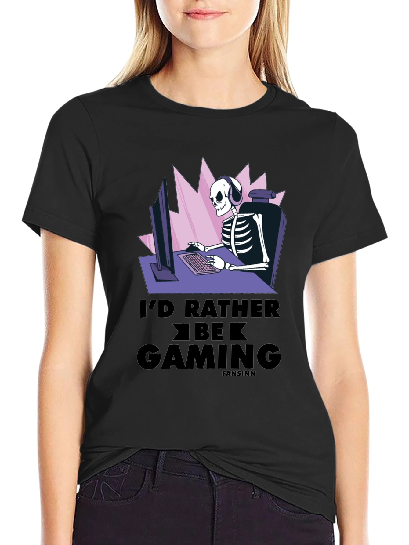 Id Rather Be Gaming T-Shirt - Skeleton Gamer Design