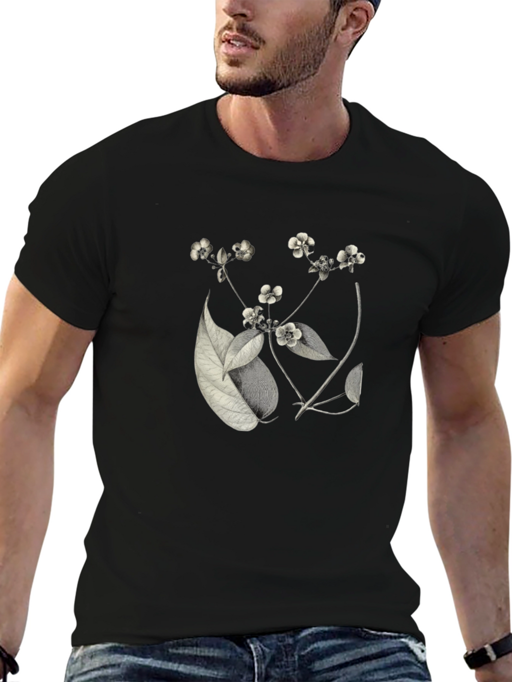 Botanical Print Black T-Shirt