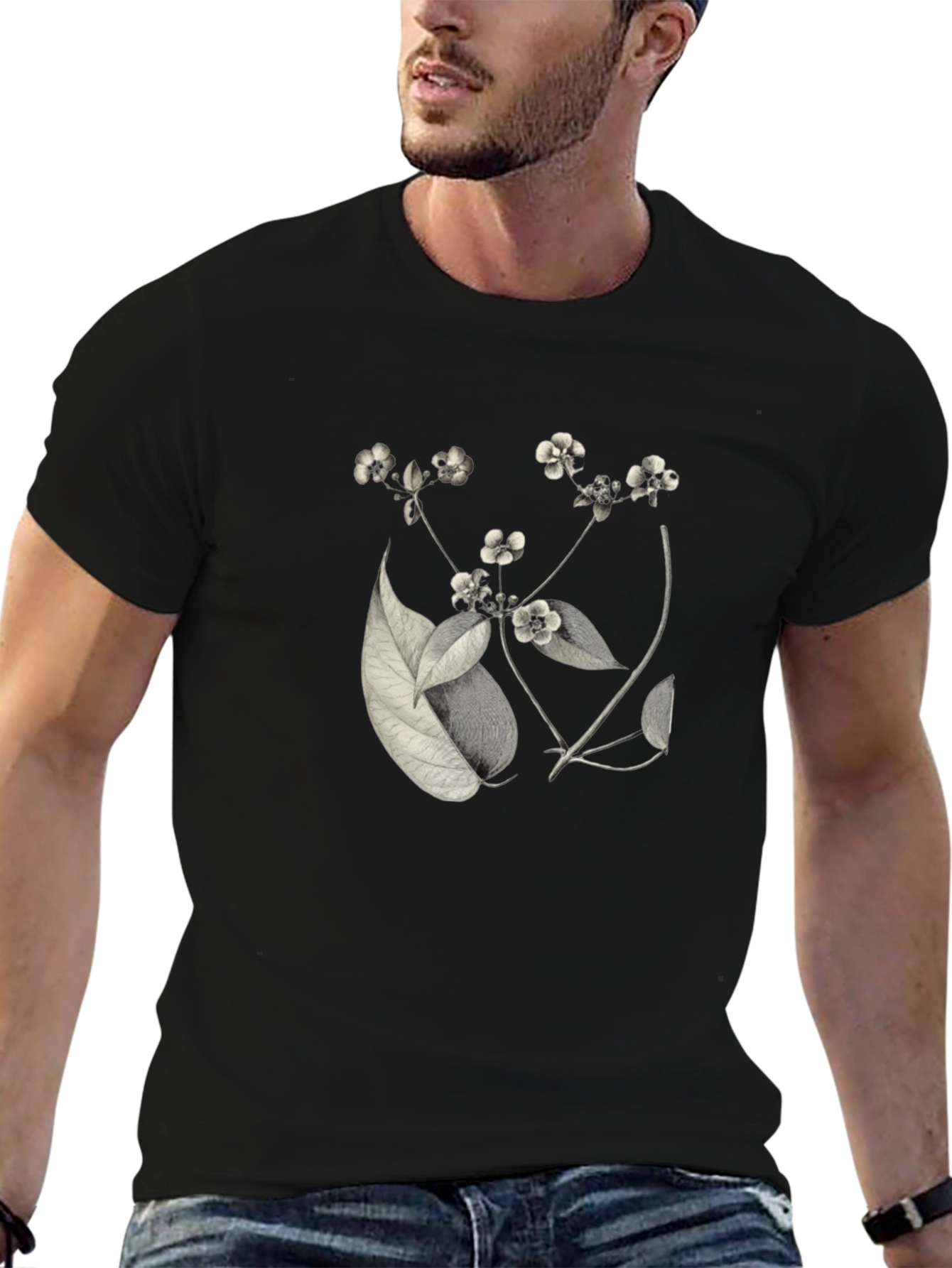 Botanical Print Black T-Shirt