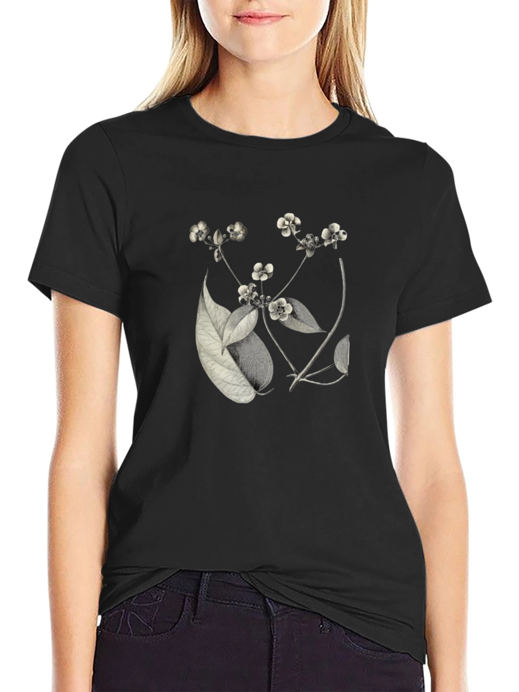 Botanical Print Black T-Shirt