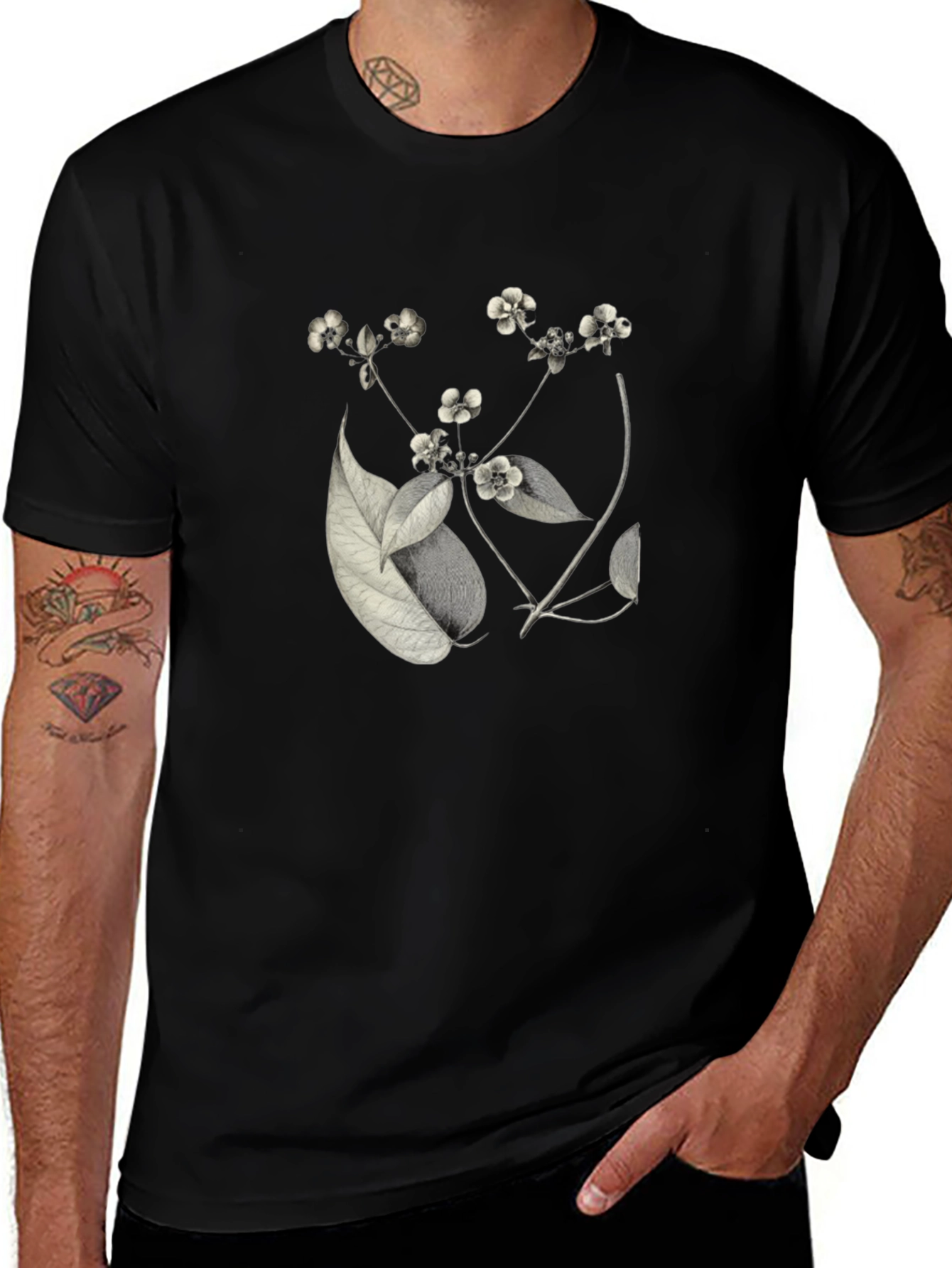 Botanical Print Black T-Shirt