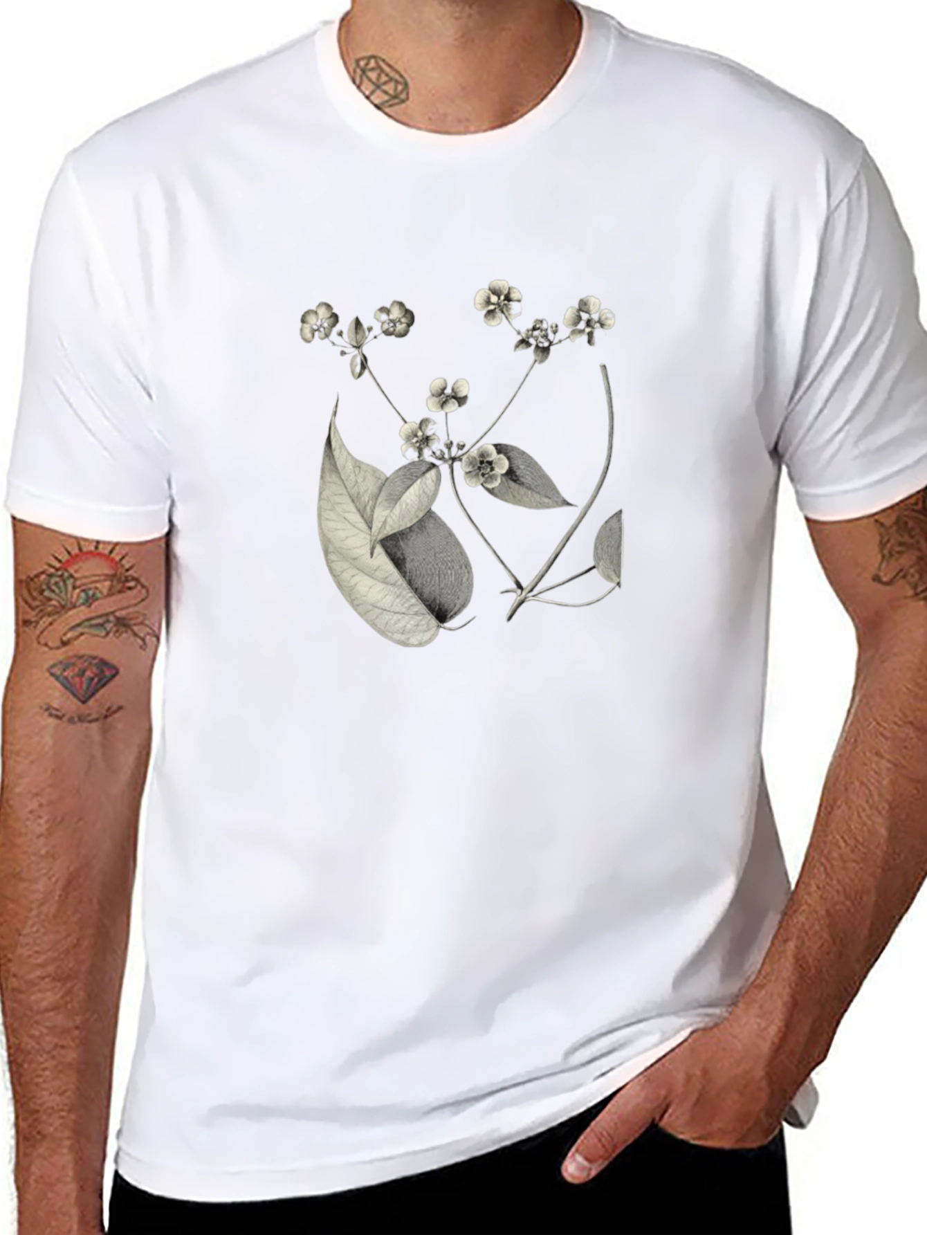 Botanical Print Black T-Shirt