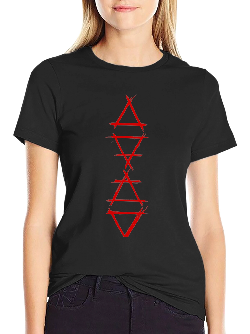 Geometric Red Graphic Print Black T-Shirt