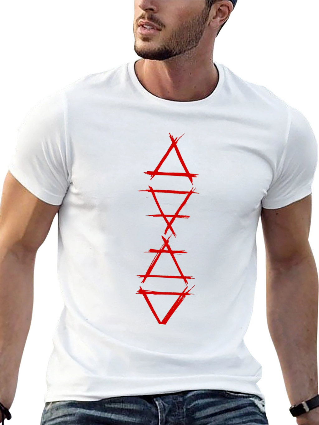 Geometric Red Graphic Print Black T-Shirt