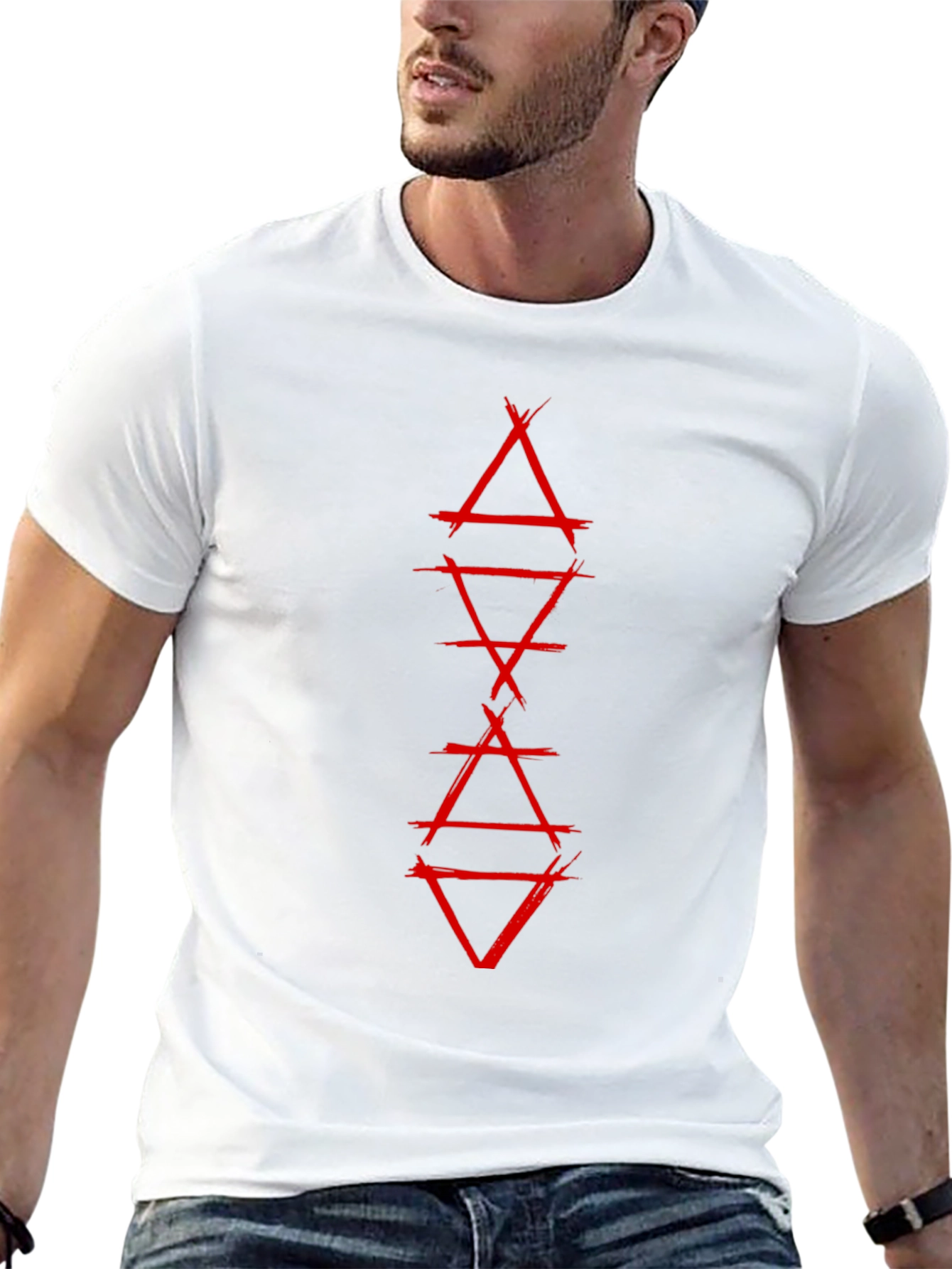 Geometric Red Graphic Print Black T-Shirt