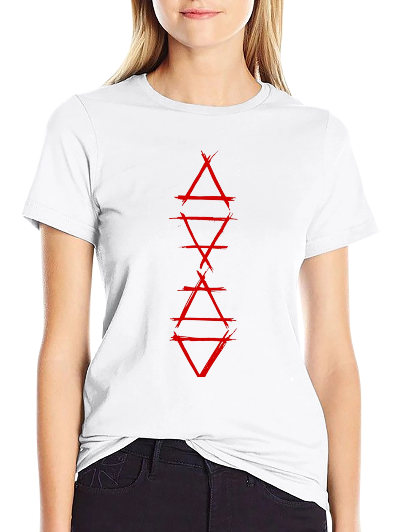 Geometric Red Graphic Print Black T-Shirt