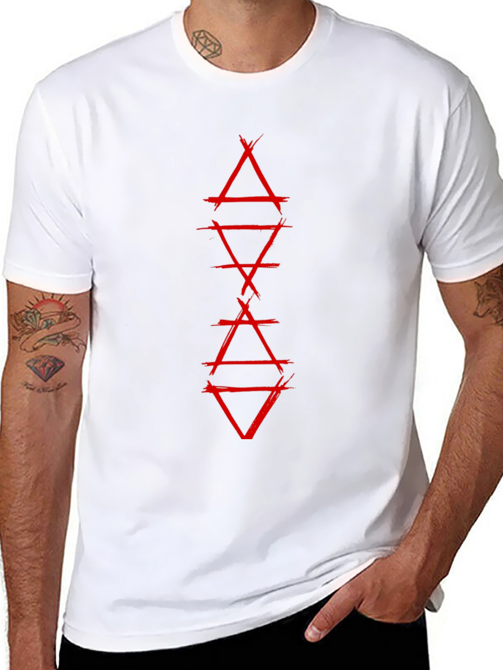 Geometric Red Graphic Print Black T-Shirt