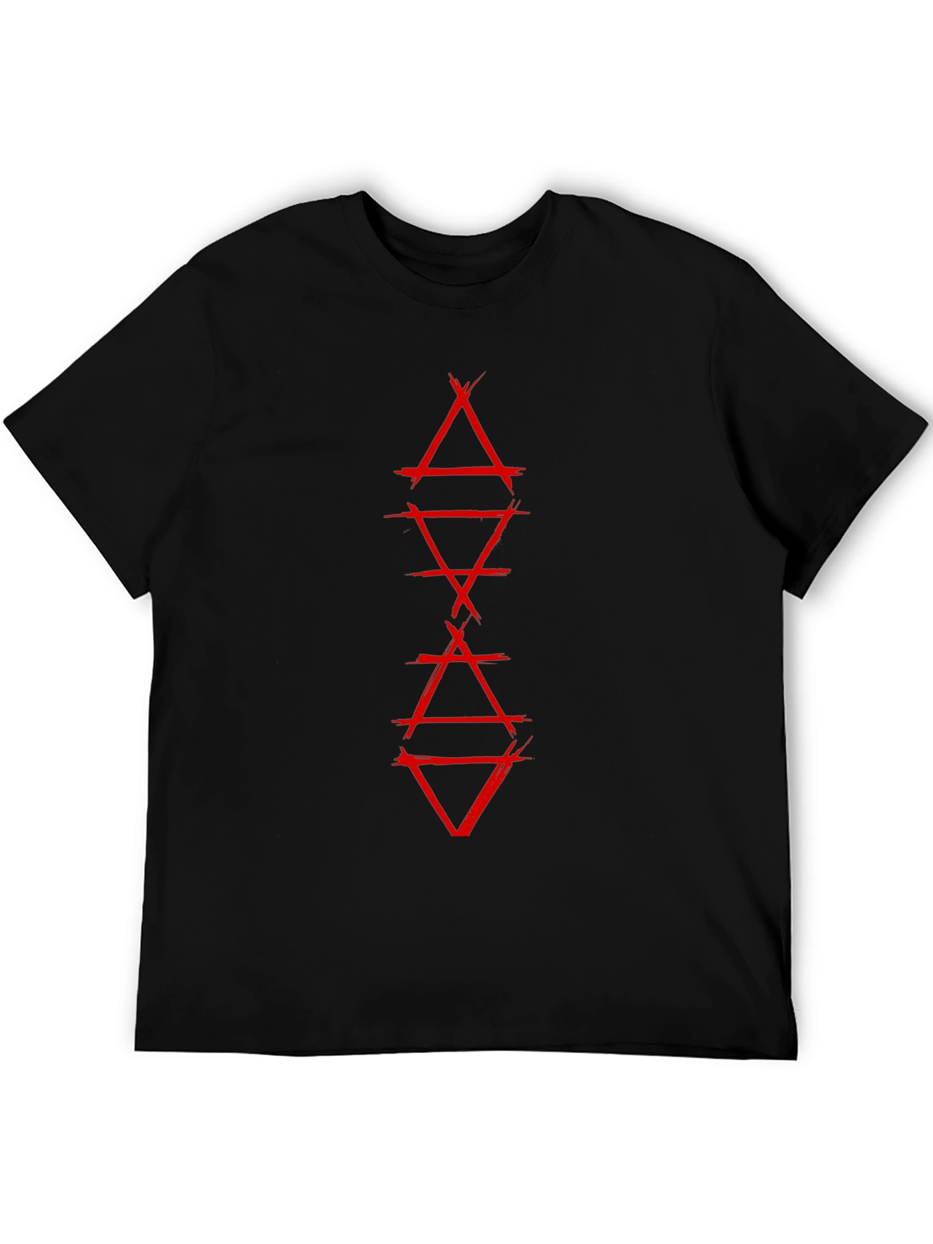 Geometric Red Graphic Print Black T-Shirt