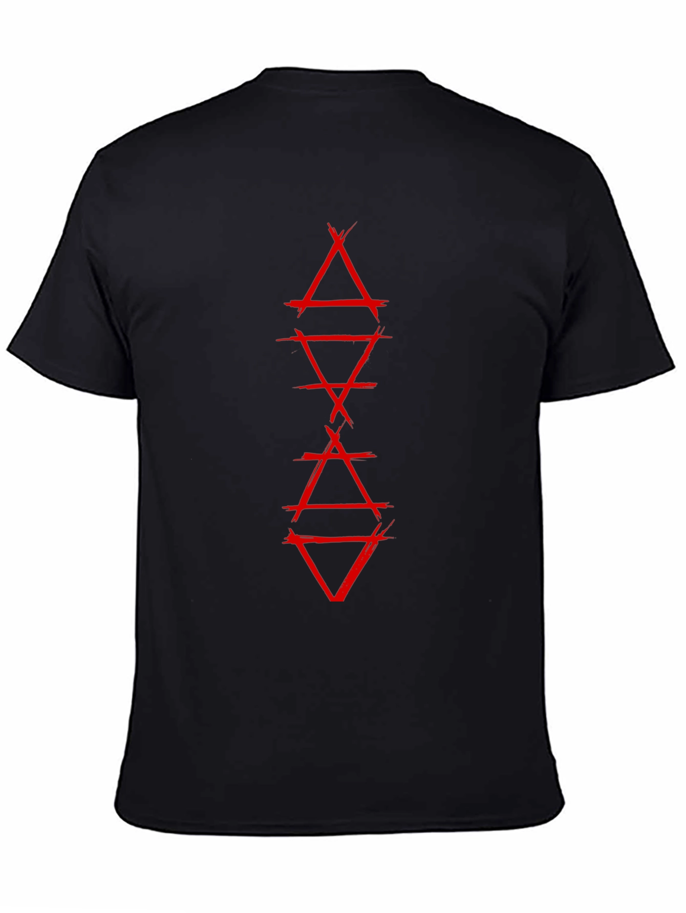 Geometric Red Graphic Print Black T-Shirt