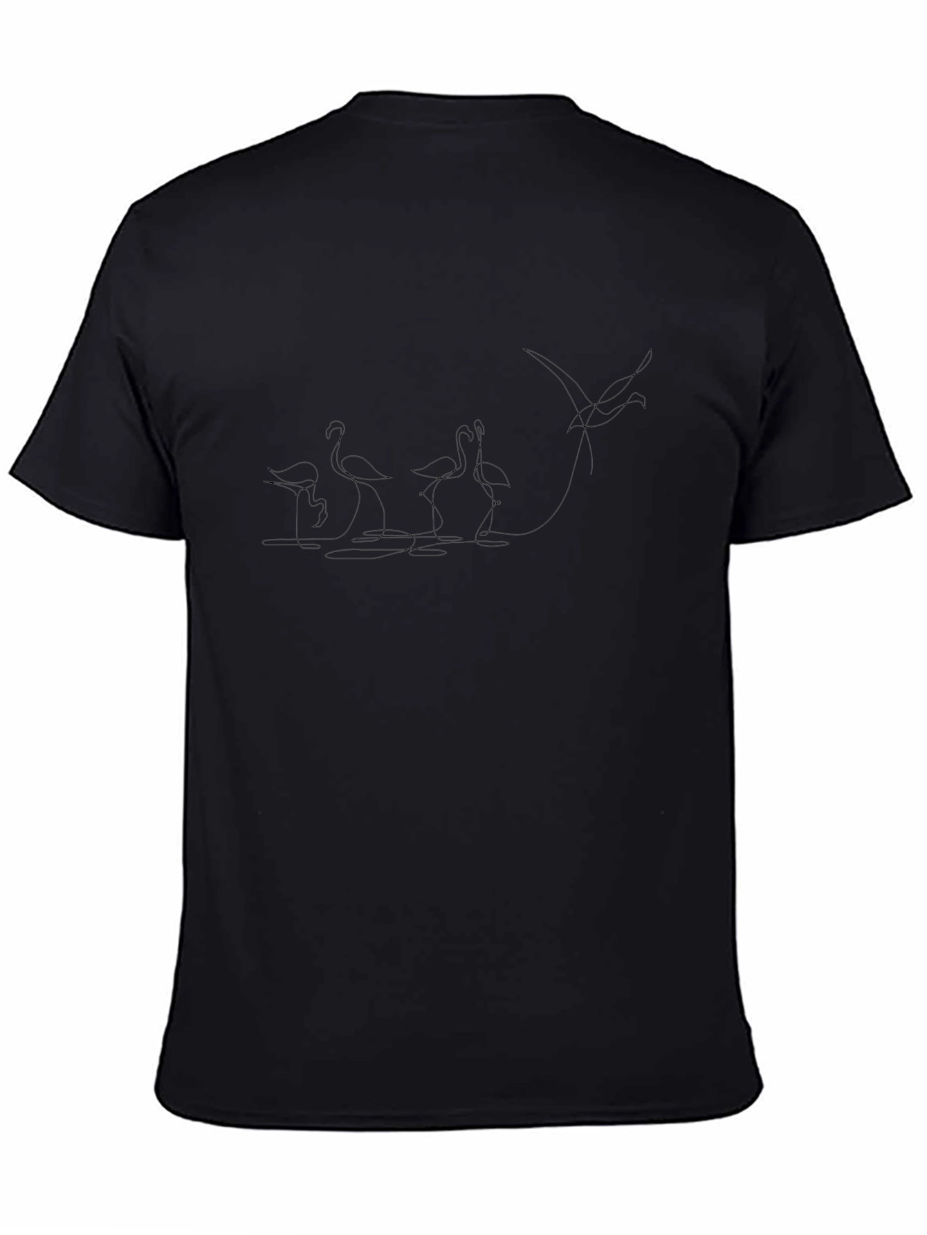 Mens Black Flamingo Line Art Graphic Tee