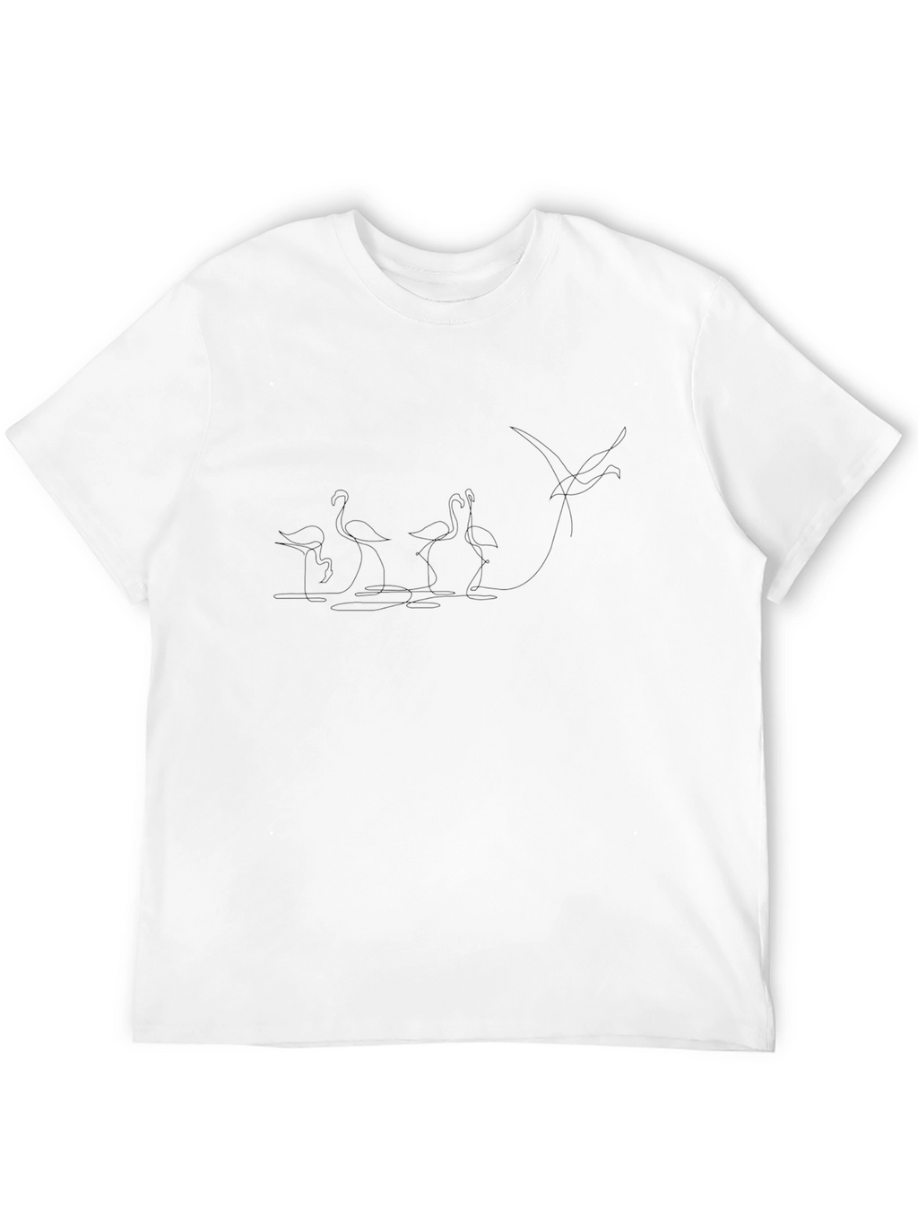 Mens Black Flamingo Line Art Graphic Tee