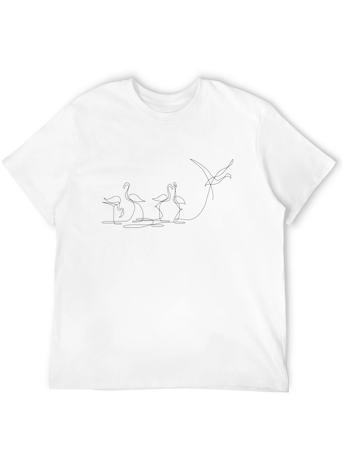 Mens Black Flamingo Line Art Graphic Tee