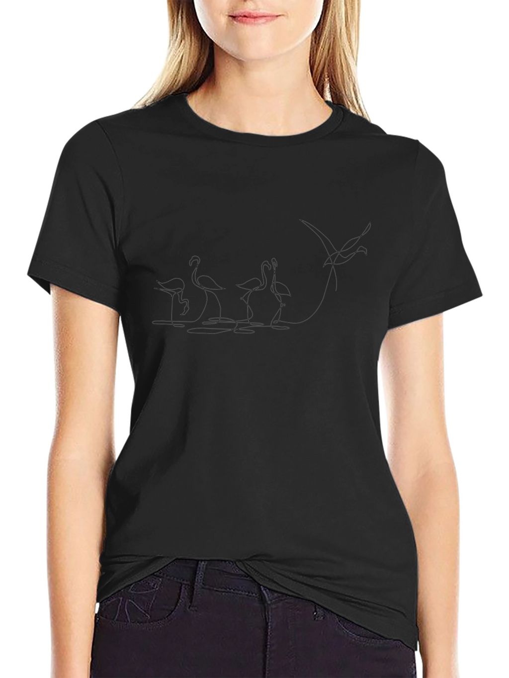 Mens Black Flamingo Line Art Graphic Tee