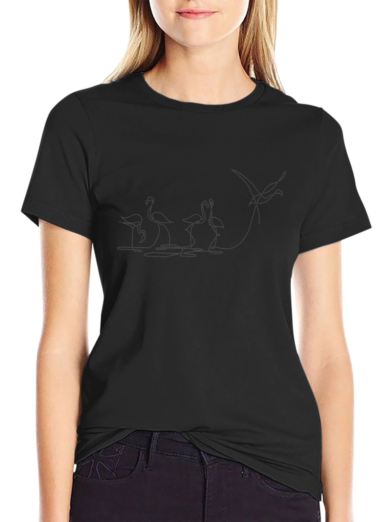 Mens Black Flamingo Line Art Graphic Tee