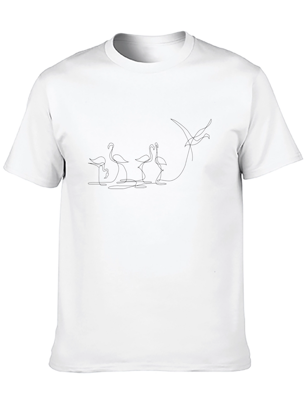 Mens Black Flamingo Line Art Graphic Tee