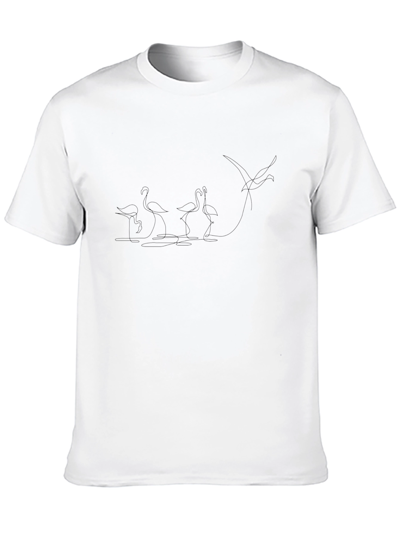 Mens Black Flamingo Line Art Graphic Tee
