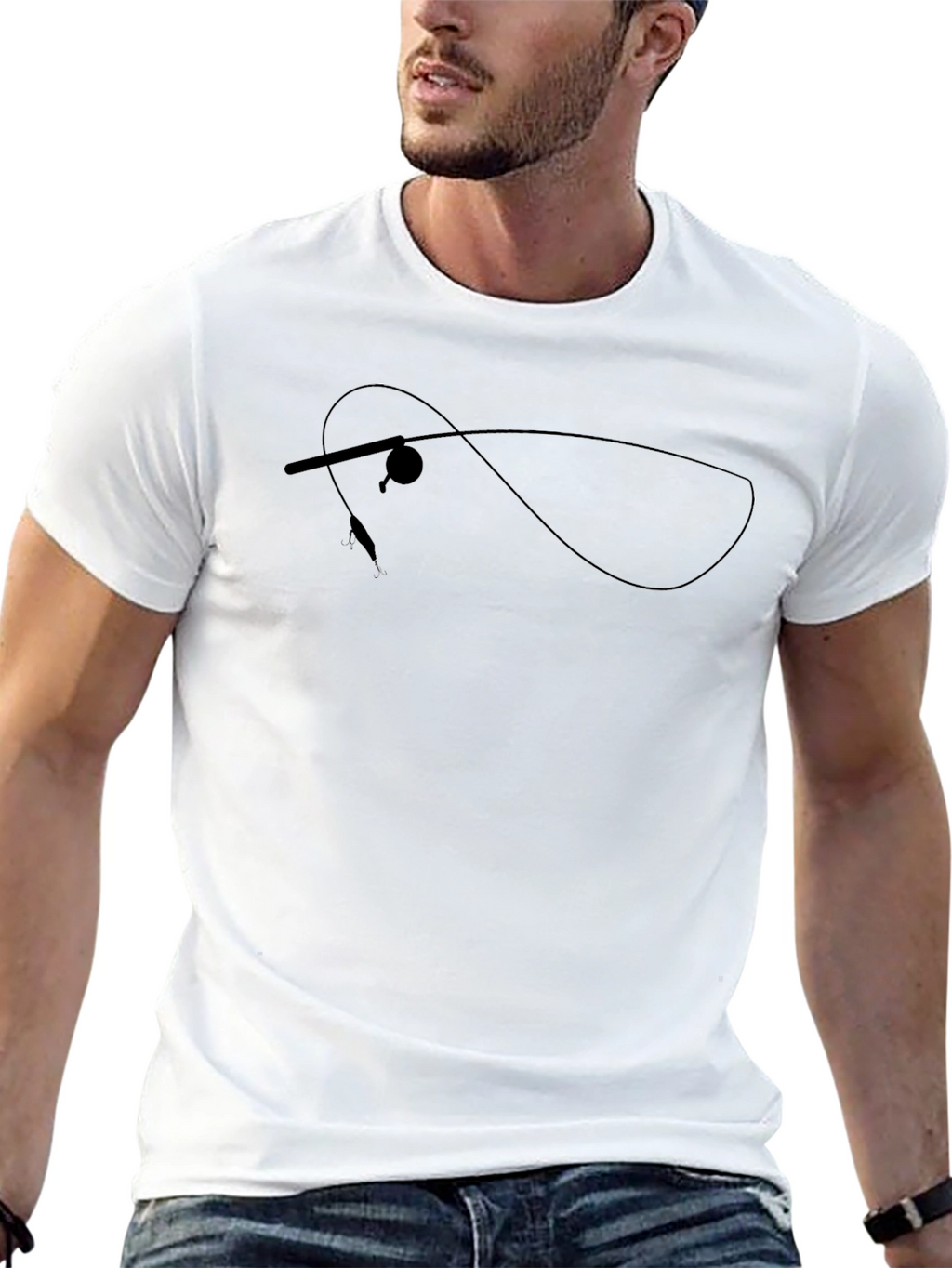 Fishing Rod Silhouette Black T-Shirt