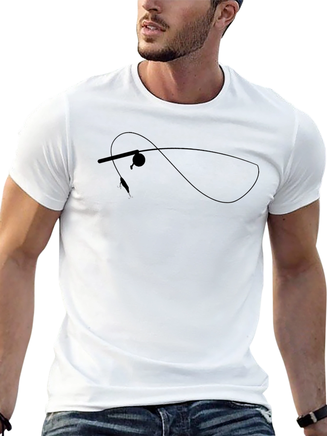 Fishing Rod Silhouette Black T-Shirt