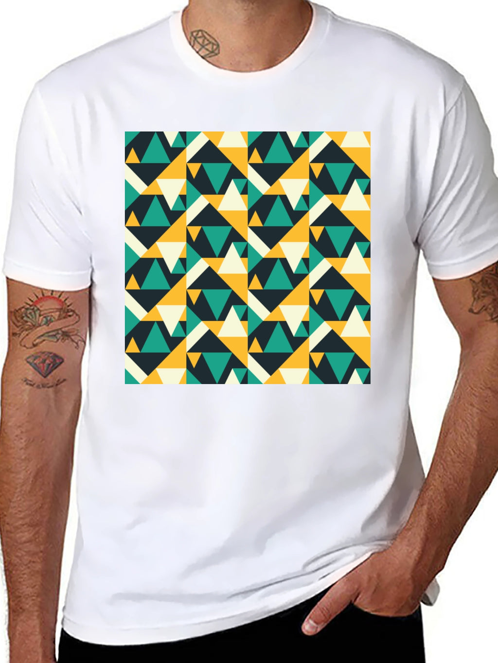 Geometric Triangle Pattern Black T-Shirt