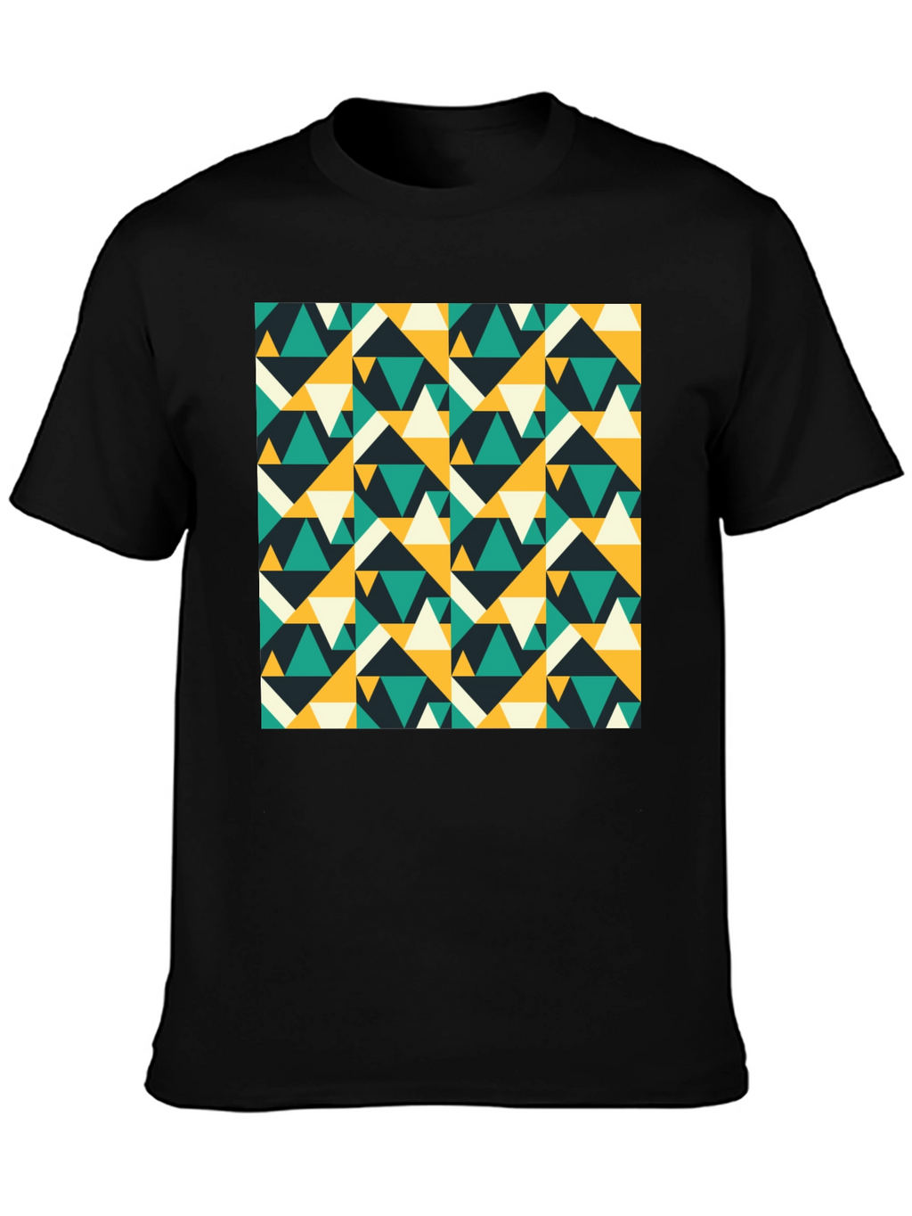 Geometric Triangle Pattern Black T-Shirt