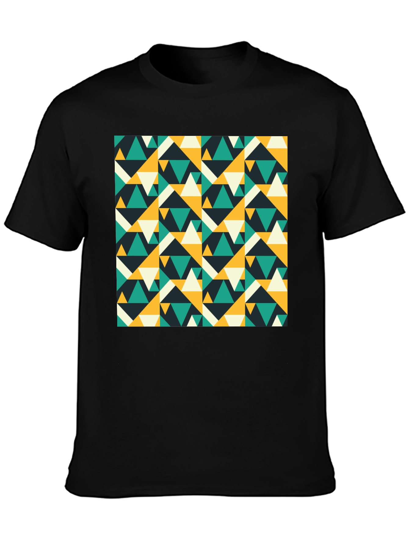 Geometric Triangle Pattern Black T-Shirt