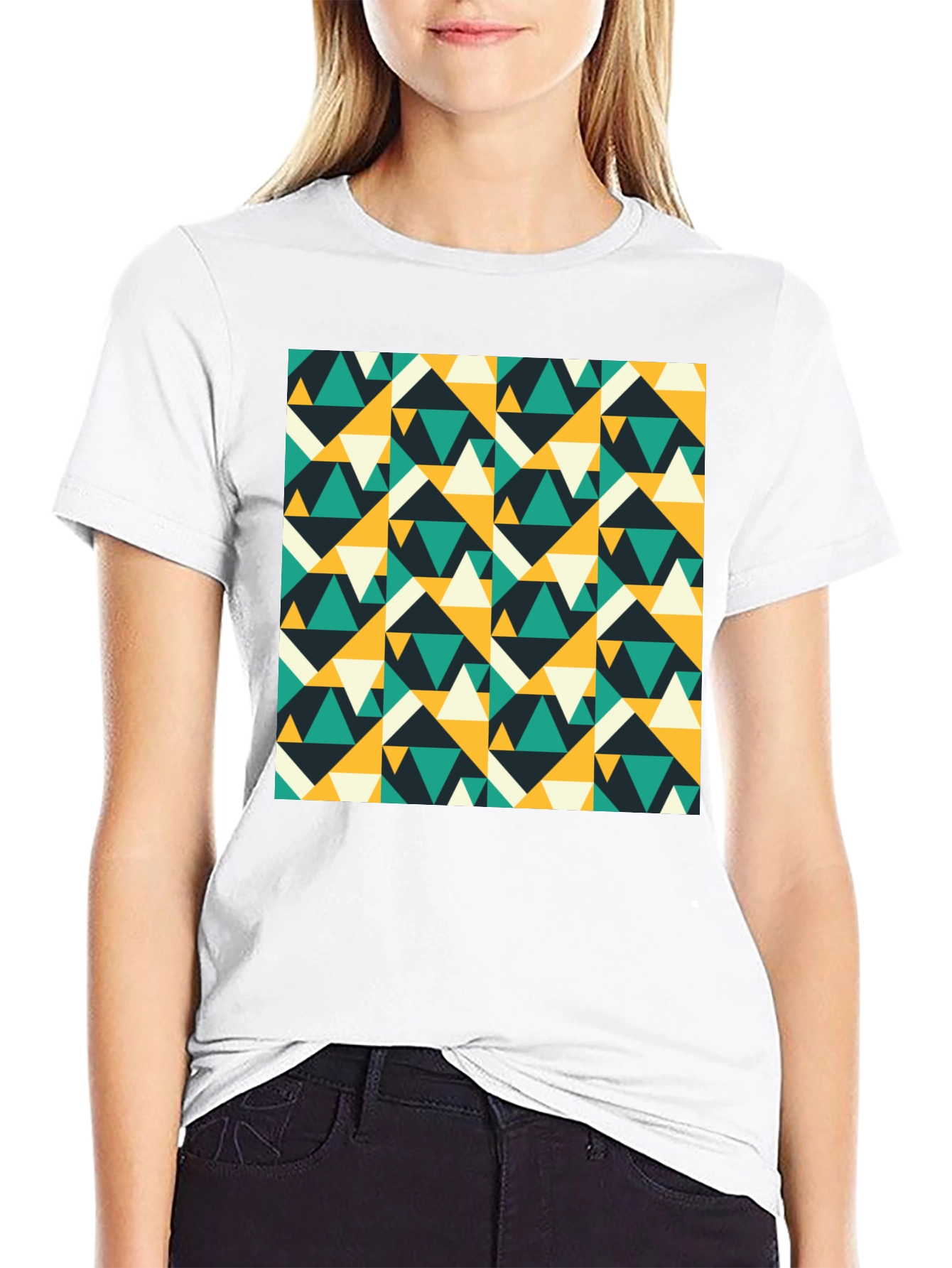 Geometric Triangle Pattern Black T-Shirt