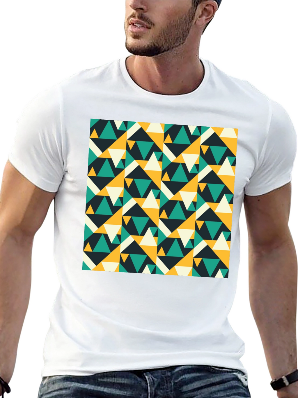Geometric Triangle Pattern Black T-Shirt