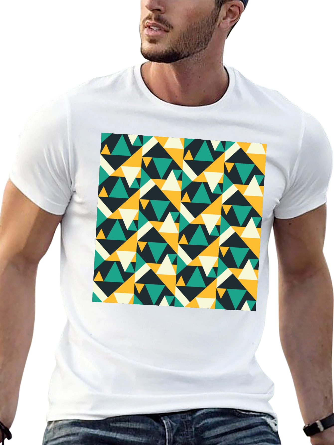 Geometric Triangle Pattern Black T-Shirt